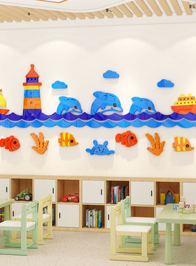 幼儿园海洋风环创主题墙面u装饰踢脚板自粘班级文化墙教室布置神