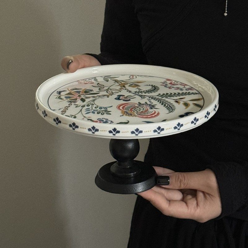 复古国风木质高脚蛋糕q点心盘陶瓷水果盘零食托盘复古法式收纳盘,餐饮具,盘,淘宝优惠券,粉丝福利购,淘宝优惠卷