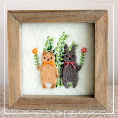 羊毛毡戳戳乐刺绣材料包 猫咪相框款D 手工DIY礼物 新手套装包邮