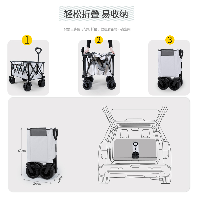 疆屿户外折叠推车旅行营地野营推车四轮J野餐小孩聚拢摆摊露营推