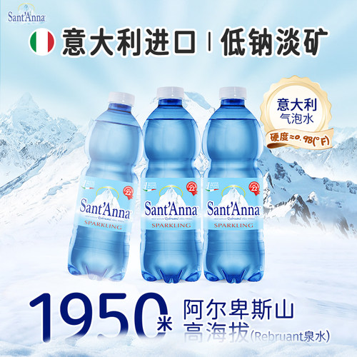 【500ml*24瓶气泡水】意大利原装进口高端充气天然山泉水达播