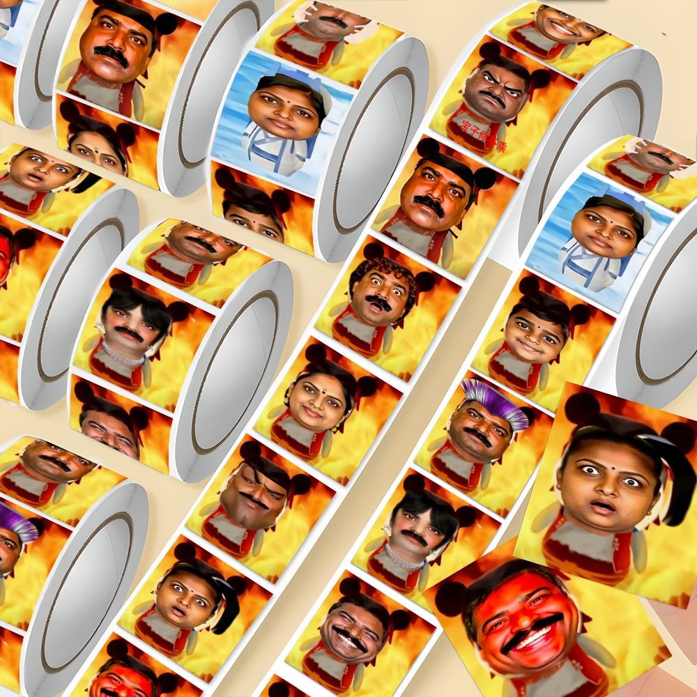 爆款2000贴印度阿三魔丸表情包卷卷贴抽象沙雕搞笑魔丸梗图封口贴