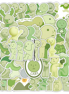 104张角落君贴纸绿色卡通小人创意装饰diy手账桌面防水自粘