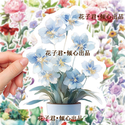 新品50张植物花卉贴纸ins风小清新鲜花素材装饰手机壳手账DIY贴画