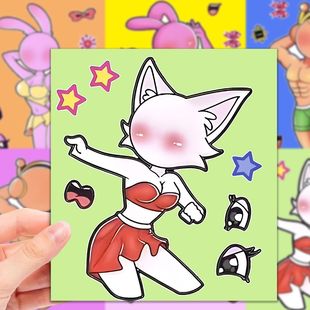 猫咪小姐节奏盒子趣味手工换装 贴纸儿童益智创意diy趣味粘贴玩具