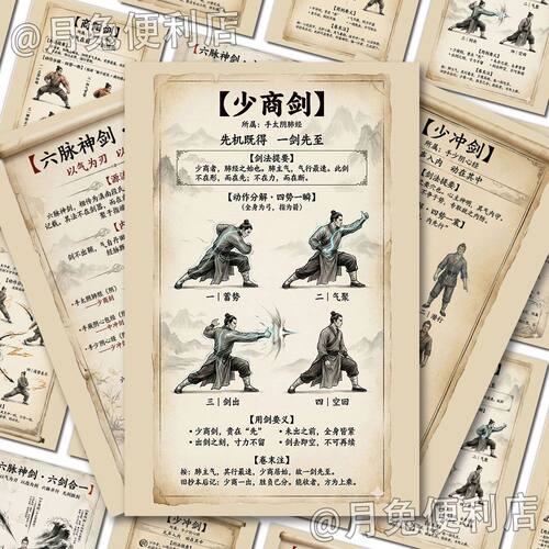 新款】24大张六脉神剑秘籍贴纸中华养生修炼身心健康武术防水贴画