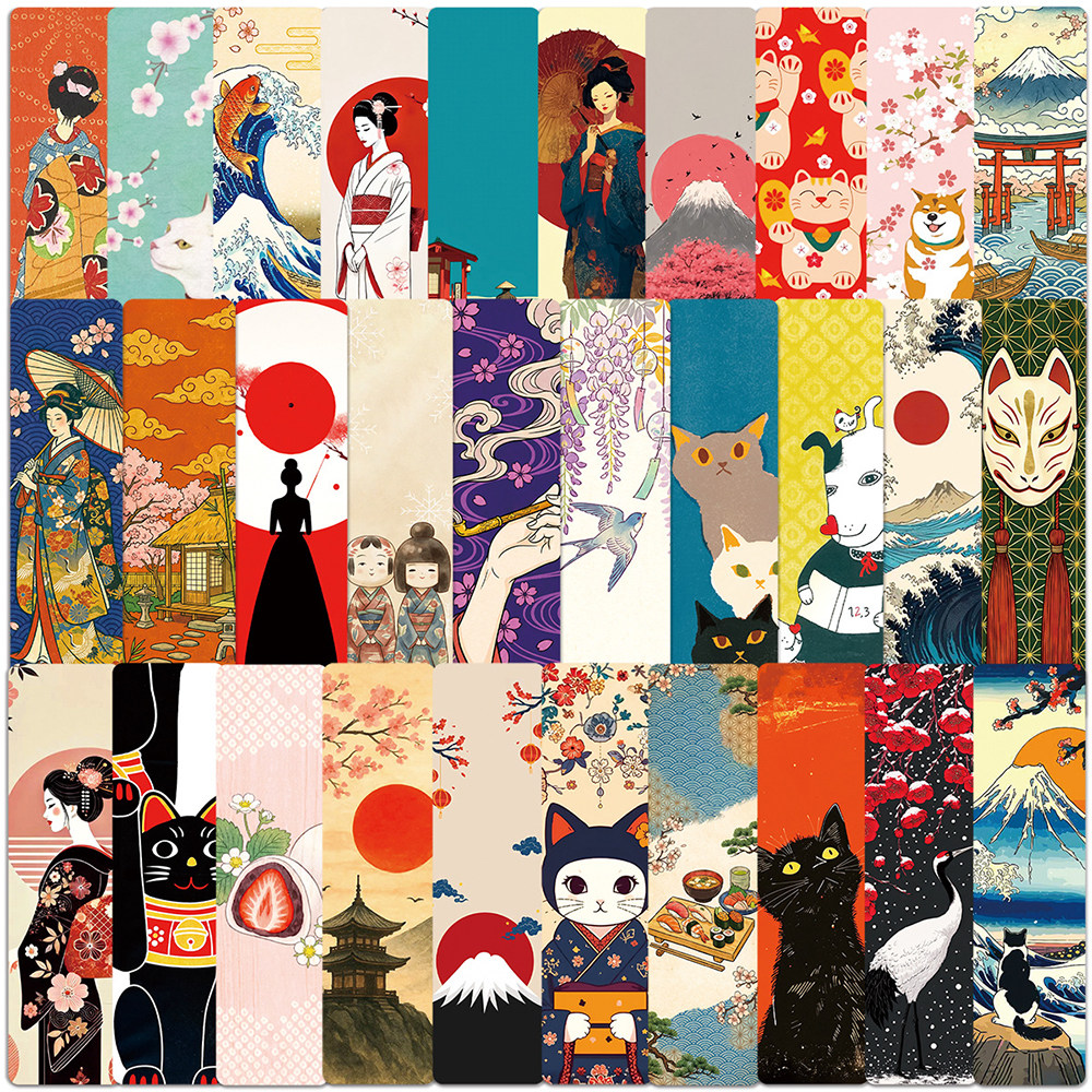 60张复古日式书签日系少女涂鸦精美彩绘图案阅读书籍纸质小卡片