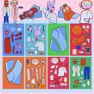 新款 贴纸儿童早教益智手工DIY趣味解压玩具贴 山海经医院医生换装