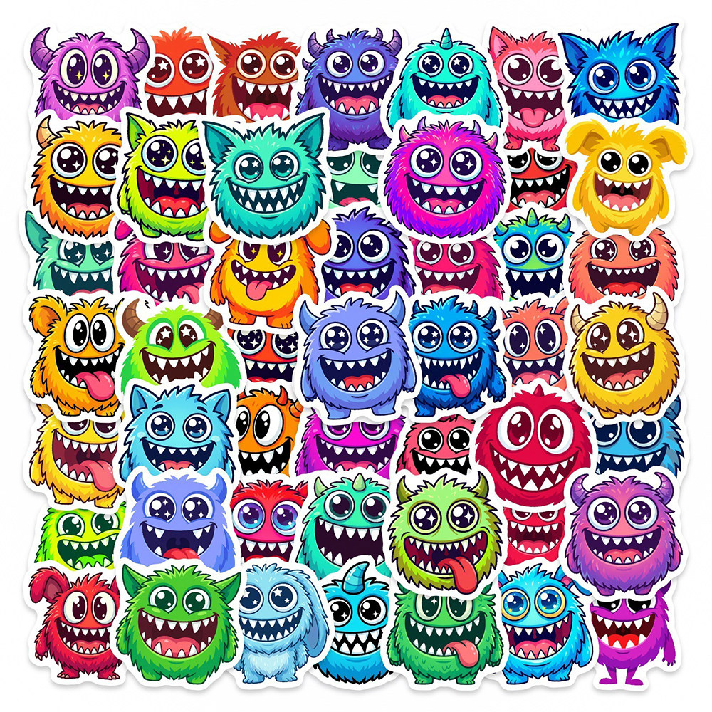 100张毛绒怪兽贴纸卡通可爱搞怪趣味彩绘小怪兽图案装饰文具贴画