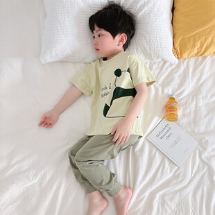 男童睡衣套装夏季女童纯棉空调服薄款宽松儿童短袖长裤家居服圆领