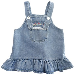 女童洋气连衣裙套装2022春秋新款童装女宝宝牛仔背带裙衬衫两件套