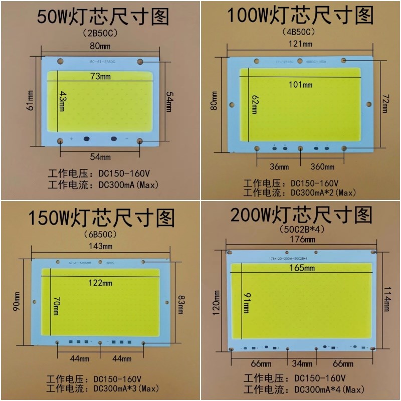 高亮LED投光灯芯片光源灯板50W100W150W200瓦射灯驱动电源器配件