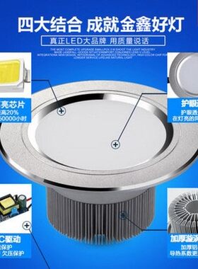 LED筒灯4寸12W5寸6寸9W15W18瓦天花灯射灯客厅吊顶开孔11/14/16cm