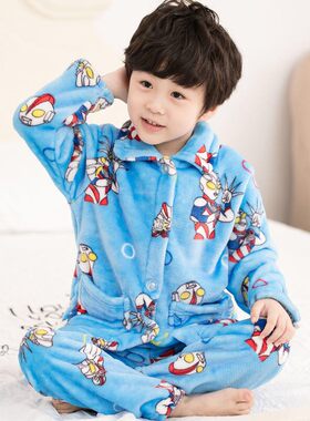 秋冬季儿童睡衣法兰绒6-7-8-9-10岁女童男孩宝宝珊瑚绒卡通家居服