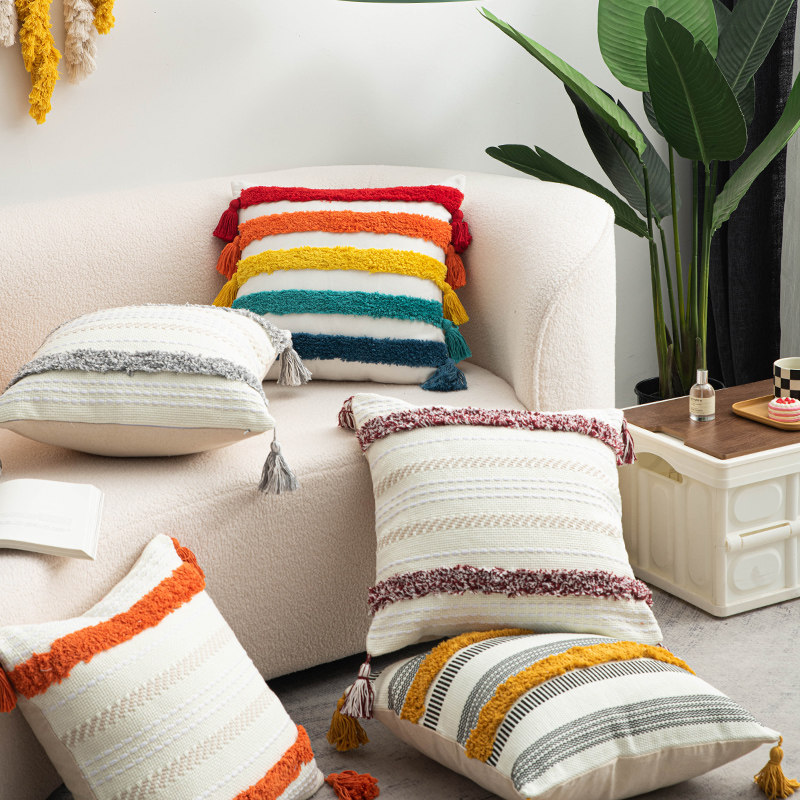 流苏绣花彩虹抱枕小清新田园靠垫搭配装饰客厅沙发靠背垫靠枕飘窗