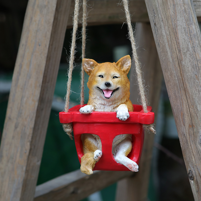 创意网红小狗秋千柴犬可爱表情摆件花园庭院阳台装饰挂件生日礼物