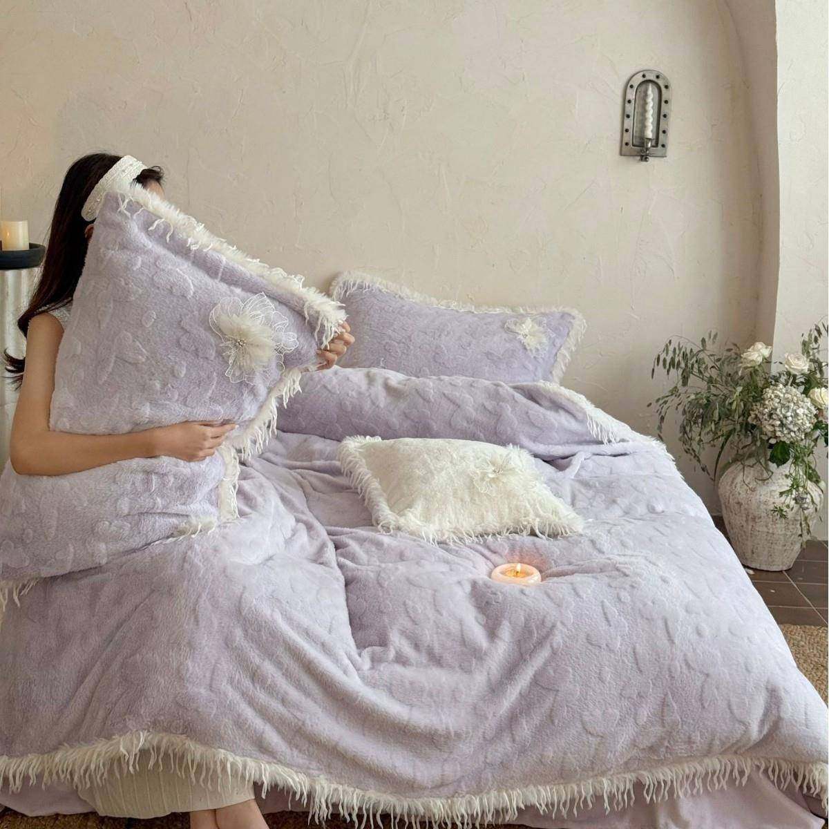 甜美少女心高克重兔毛雕花绒被套四件套兔绒流苏床品冬季保暖锁温,3C数码配件,其它配件,淘宝优惠券,粉丝福利购,淘宝优惠卷