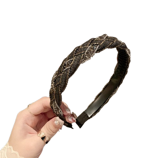 牛仔蓝色水钻缠绕发箍韩系带齿防滑时尚麻花辫头箍法式复古优雅女