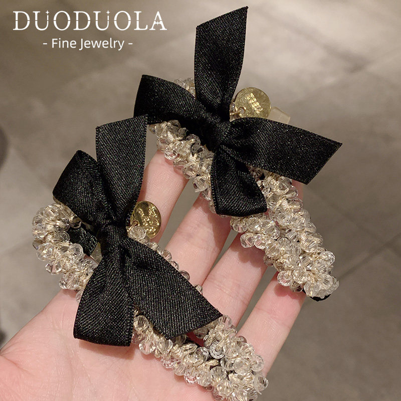 优雅前额蝴蝶结水晶发夹简约韩国复古手工气质侧边夹女刘海碎发夹