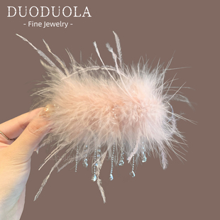 超仙羽毛水钻鸭嘴夹女2026新款氛围感发夹气质刘海夹侧边夹头饰