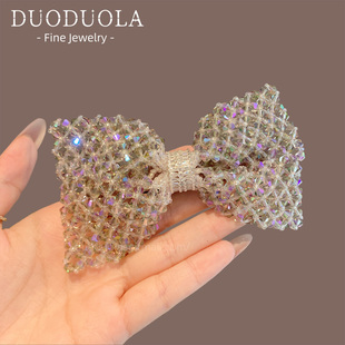 韩国重工水晶串珠蝴蝶结弹簧夹后脑勺半扎发夹时尚抓夹百搭气质