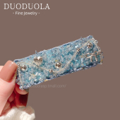 梦幻天空蓝满钻蝴蝶结钉珠bb夹氛围感侧边刘海发夹时尚 精致掰掰夹