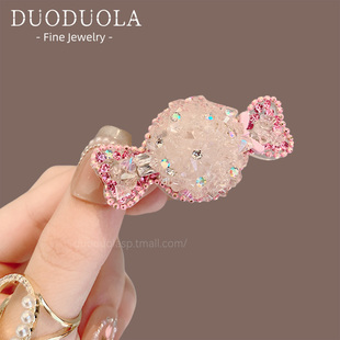 发卡 时尚 2025新款 甜美可爱少女粉色水晶钻糖果笑脸发夹蝴蝶结韩版