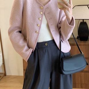 小香风粉色气质名媛短款外套女早春法式高级感小个子2024初春上衣