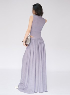 OF U法式紫色无袖背心中长款裙子两件套春夏高腰气质一整套半身裙