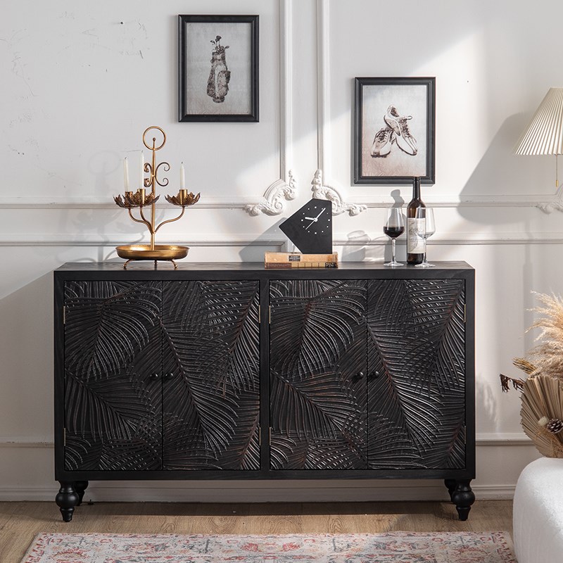 法式复古入户实木雕刻玄关鞋柜门厅装饰柜轻奢餐边柜置物高柜斗柜