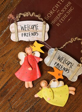 美式乡村复古彩色天使挂牌装饰挂饰挂件餐厅客厅玄关家居饰品摆件