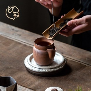 饮致手作老岩泥手抓壶小盖碗家用功夫茶具陶瓷泡茶壶复古鎏银单壶