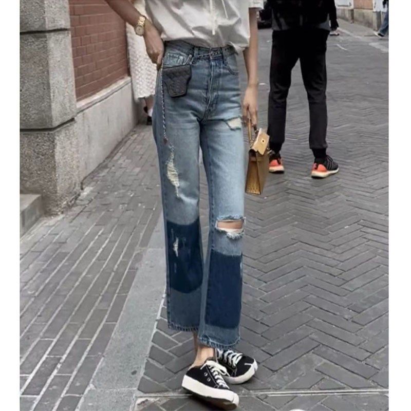 大码女装2024新款夏季薄款高腰直筒破洞牛仔裤女胖妹妹显瘦裤子女,女装/女士精品,大码裤装,淘宝优惠券,粉丝福利购,淘宝优惠卷