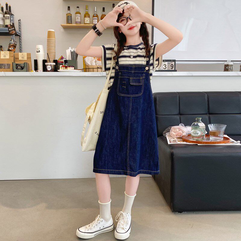 女童背带裙夏装套装2024新款儿童洋气连衣裙女孩牛仔裙薄款两件套