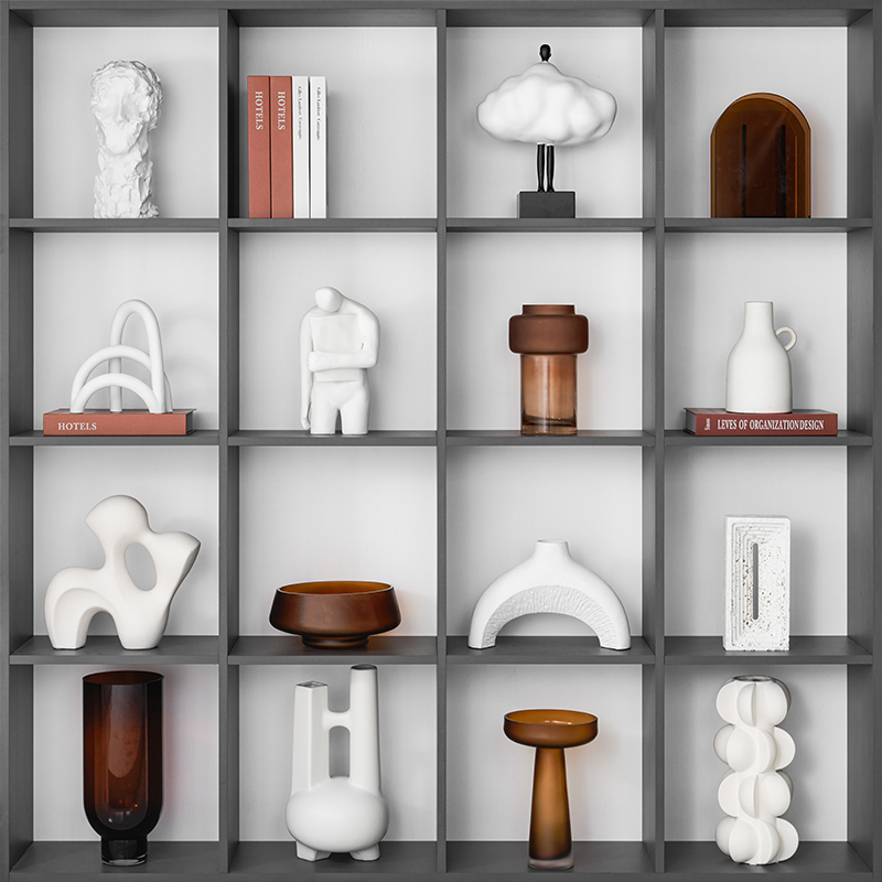 玻璃花器样板间书房书柜软装摆设样品屋展示中心展厅家居饰品创意