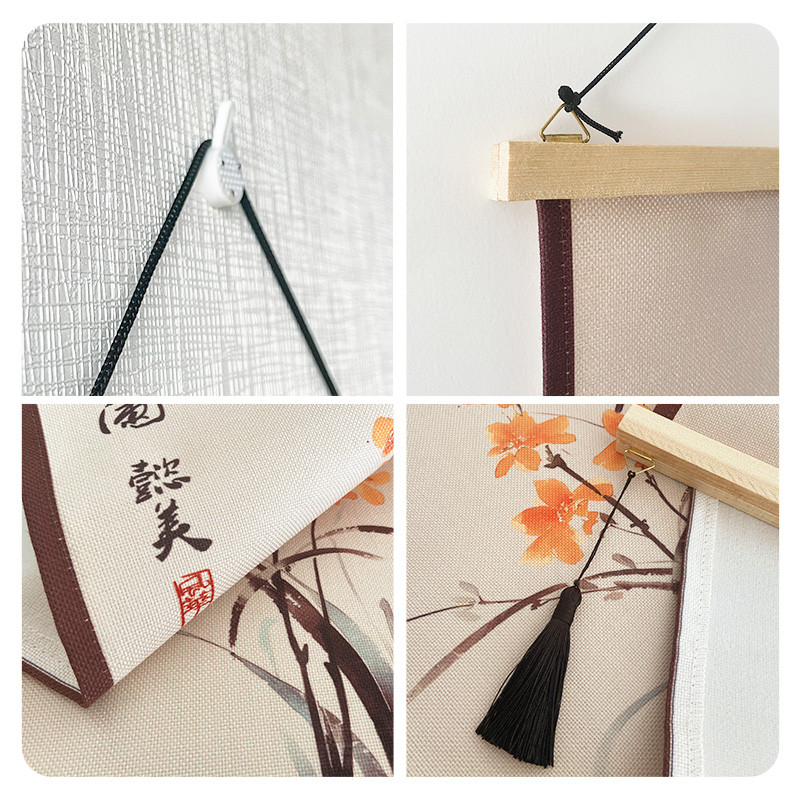 新中式布艺挂画茶室书房装饰画客厅背景墙玄关画走廊竖版画图片