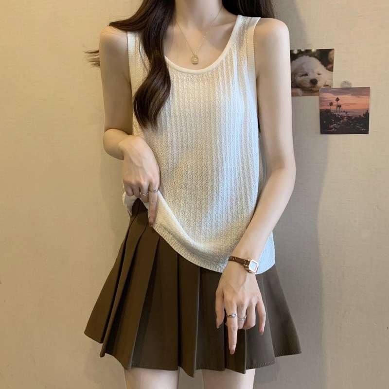 针织打底吊带背心女外穿春大码胖mm遮肚子藏肉内搭无袖圆领上衣夏