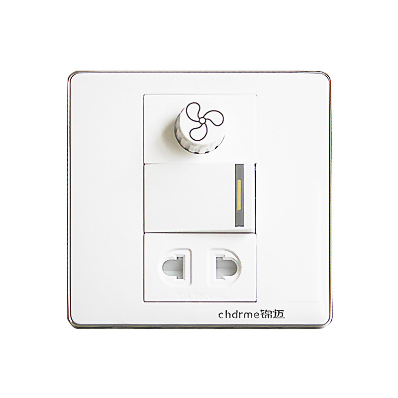 锦迈暗装86型一开调速带二孔插座电风扇开关单开调速器200W带插座