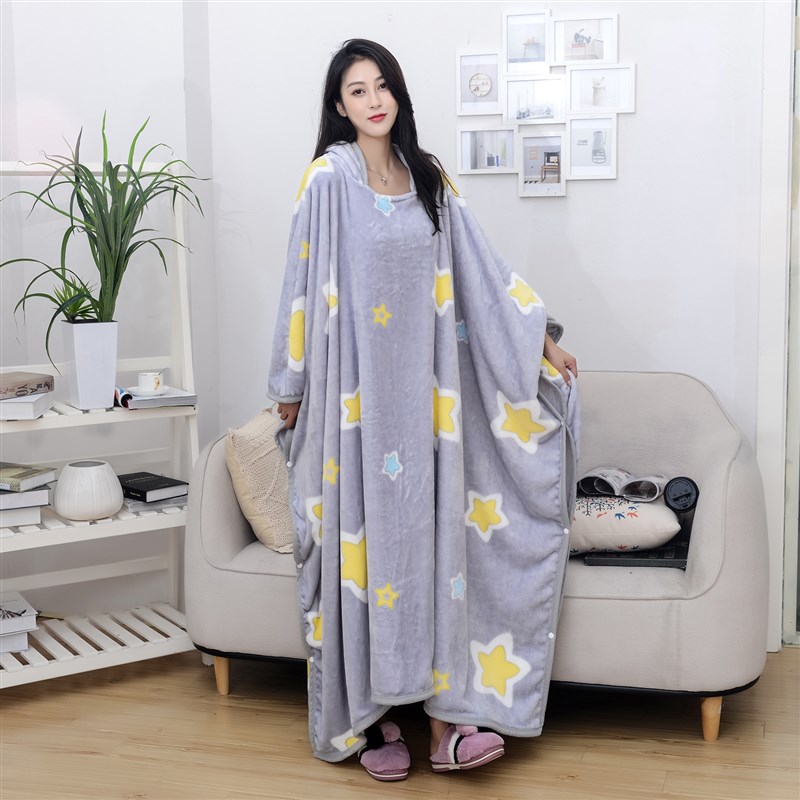 春夏季加厚珊瑚法兰绒毛毯懒人毯披肩办公室午睡毯斗篷披风空调毯