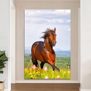 骏马装饰画一匹马吃草的马简约居家装饰画宿舍儿童房壁画动物贴画