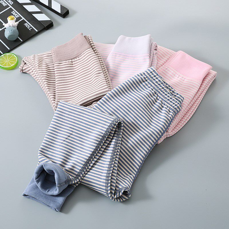 秋冬新款儿童秋裤男童德绒保暖裤条纹加绒加厚宝宝线裤女童打底裤