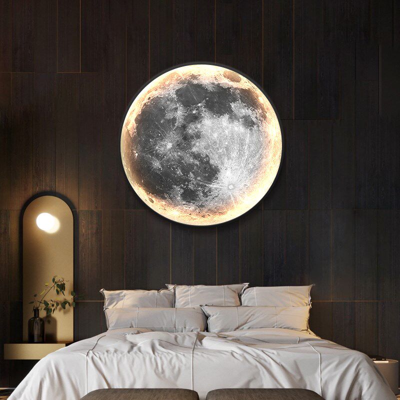 月球地球led灯画圆形星球主卧背景墙卧室床头装饰画走廊玄关挂画