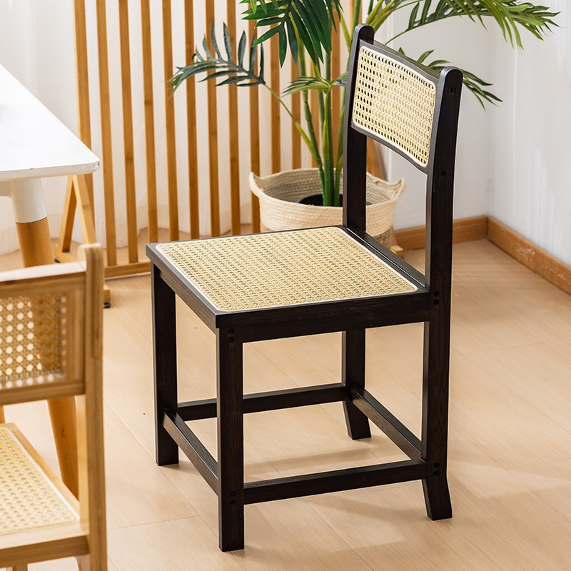 藤编椅子家用椅楠竹凳子可折叠实木靠背餐椅咖啡店阳台休闲吃饭椅