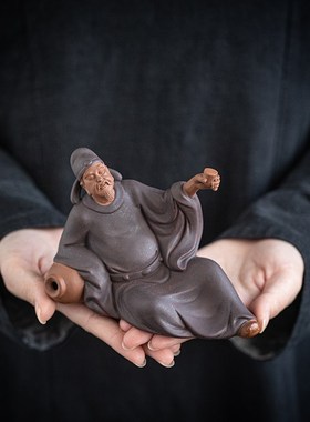 中式家居禅意历史人物紫砂诗人摆件李白醉酒创意书房博古架装饰品