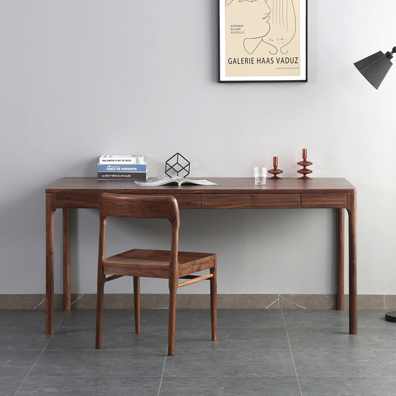 北美黑胡桃木书桌简约实木学习白橡木电脑桌家用写字台双人电脑桌