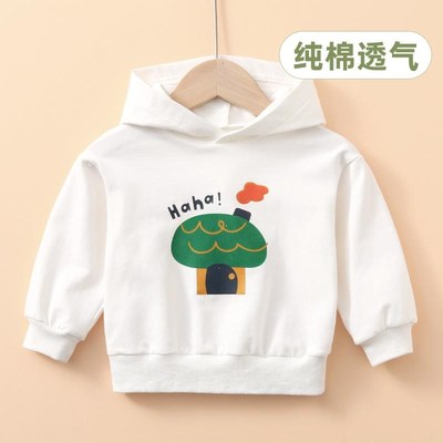 宝宝卫衣春秋款连帽薄款纯棉a类儿童女男童长袖t恤婴儿白色打底衫