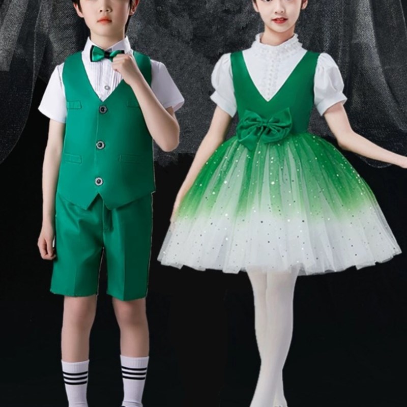 六一儿童演出服小学生大合唱团诗歌朗诵表演服女童幼儿园演出服装