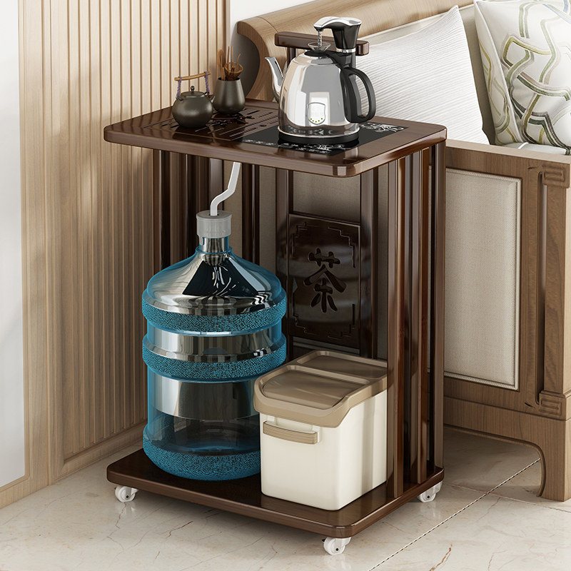 移动茶水c柜小茶台实木茶桌茶几客厅家用带轮茶车全自动烧水壶一