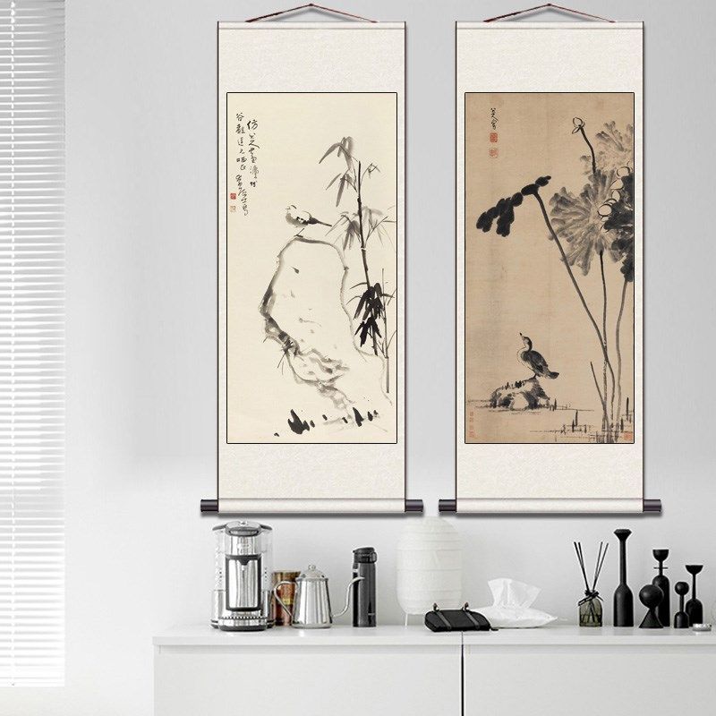 八大山人字画鱼图丝绸p画卷轴画新中式挂画仿古画可定制已装裱国,家居饰品,国画,淘宝优惠券,粉丝福利购,淘宝优惠卷