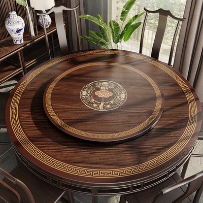 中式圆桌垫皮革双层圆桌r桌布免洗防水防油实木家用酒店圆形餐桌